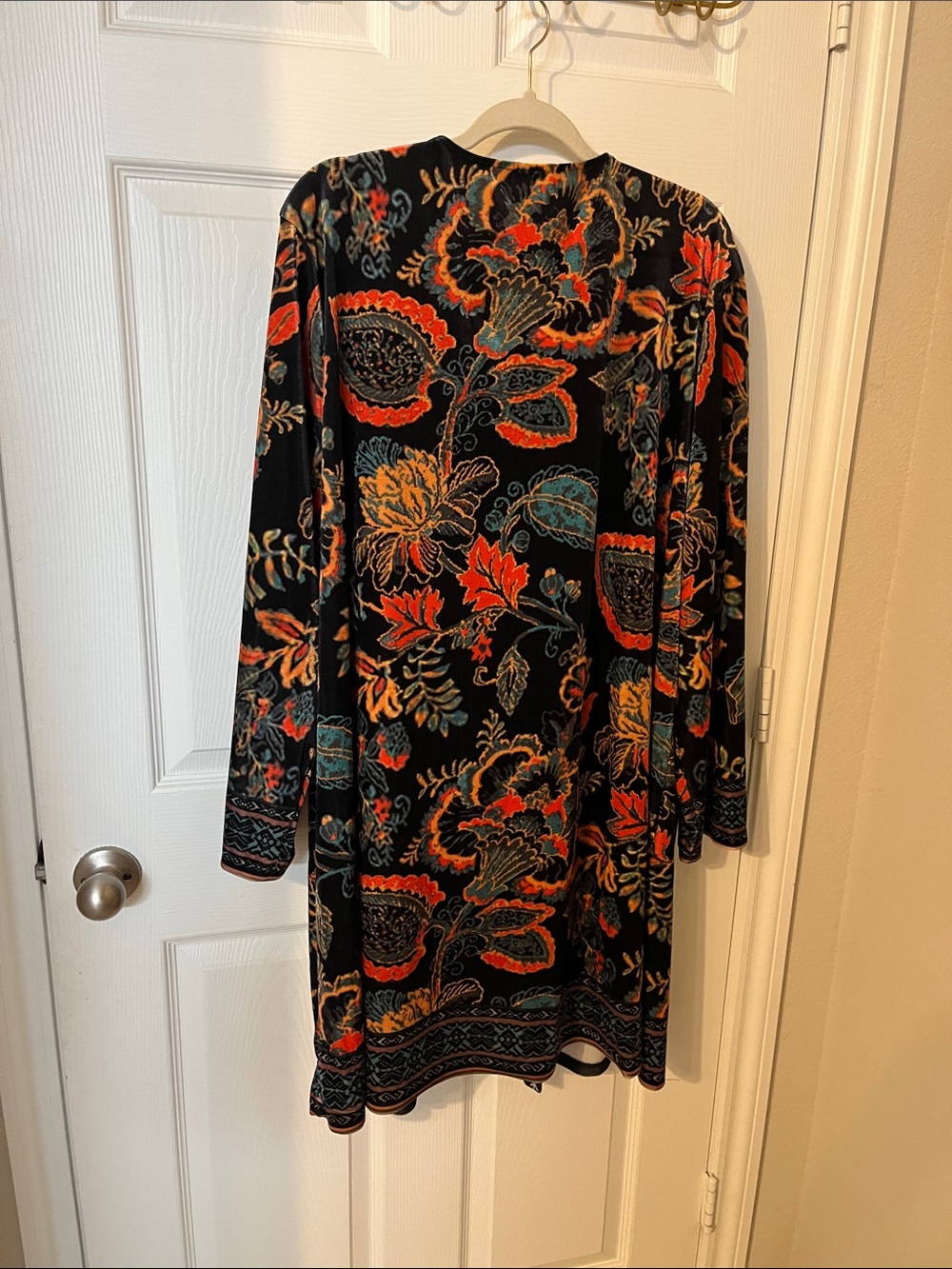 Black Floral Open-Front Cardigan with Multicolor Print